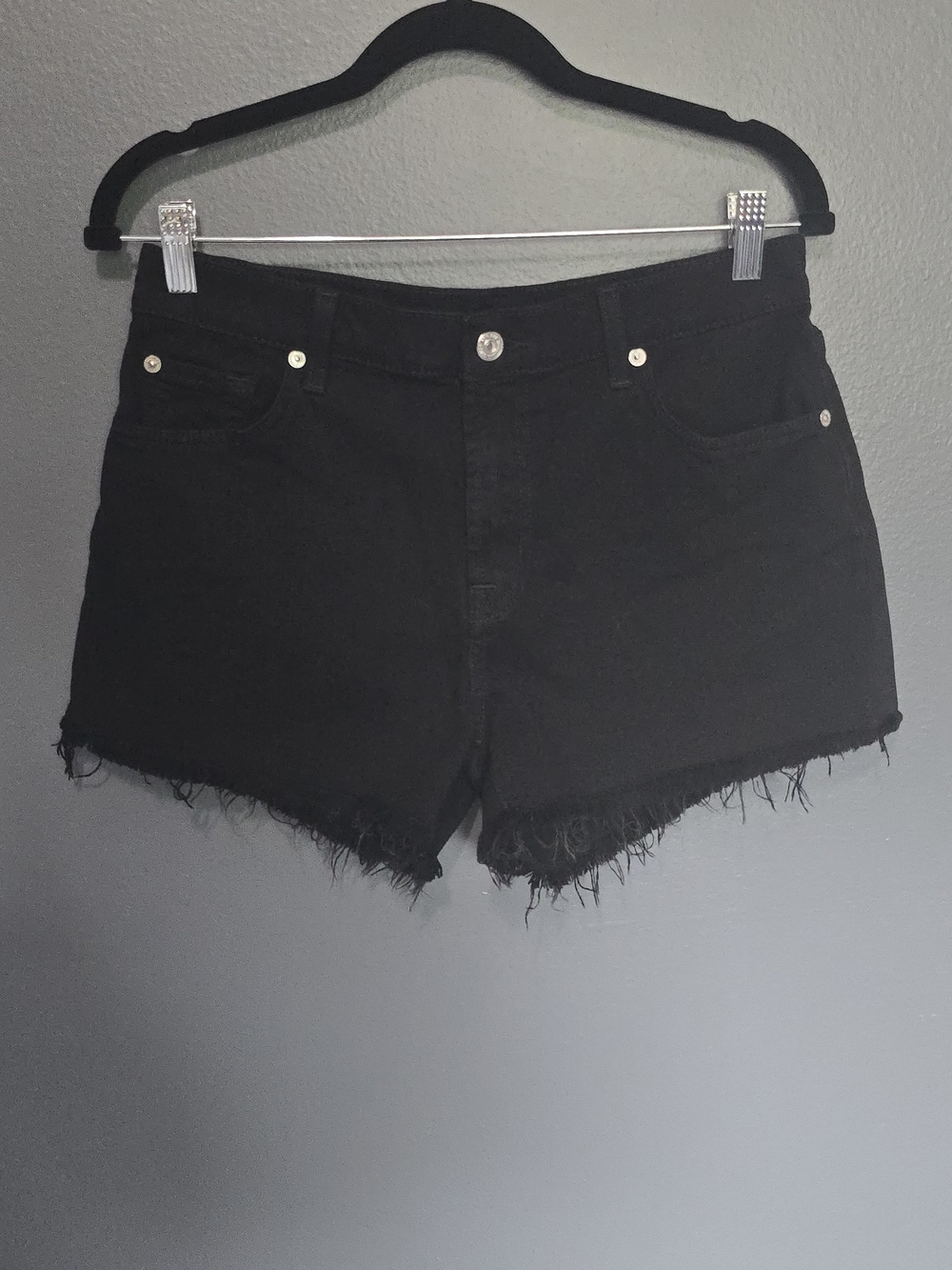 7 For All Mankind Black High-Rise Denim Cutoff Shorts